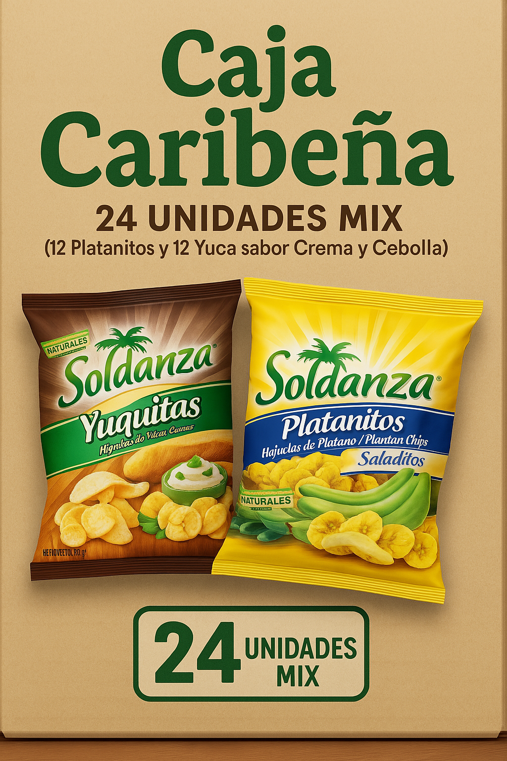 Caja Caribeña (12 Platanitos y 12 Yuca sabor Crema y Cebolla)